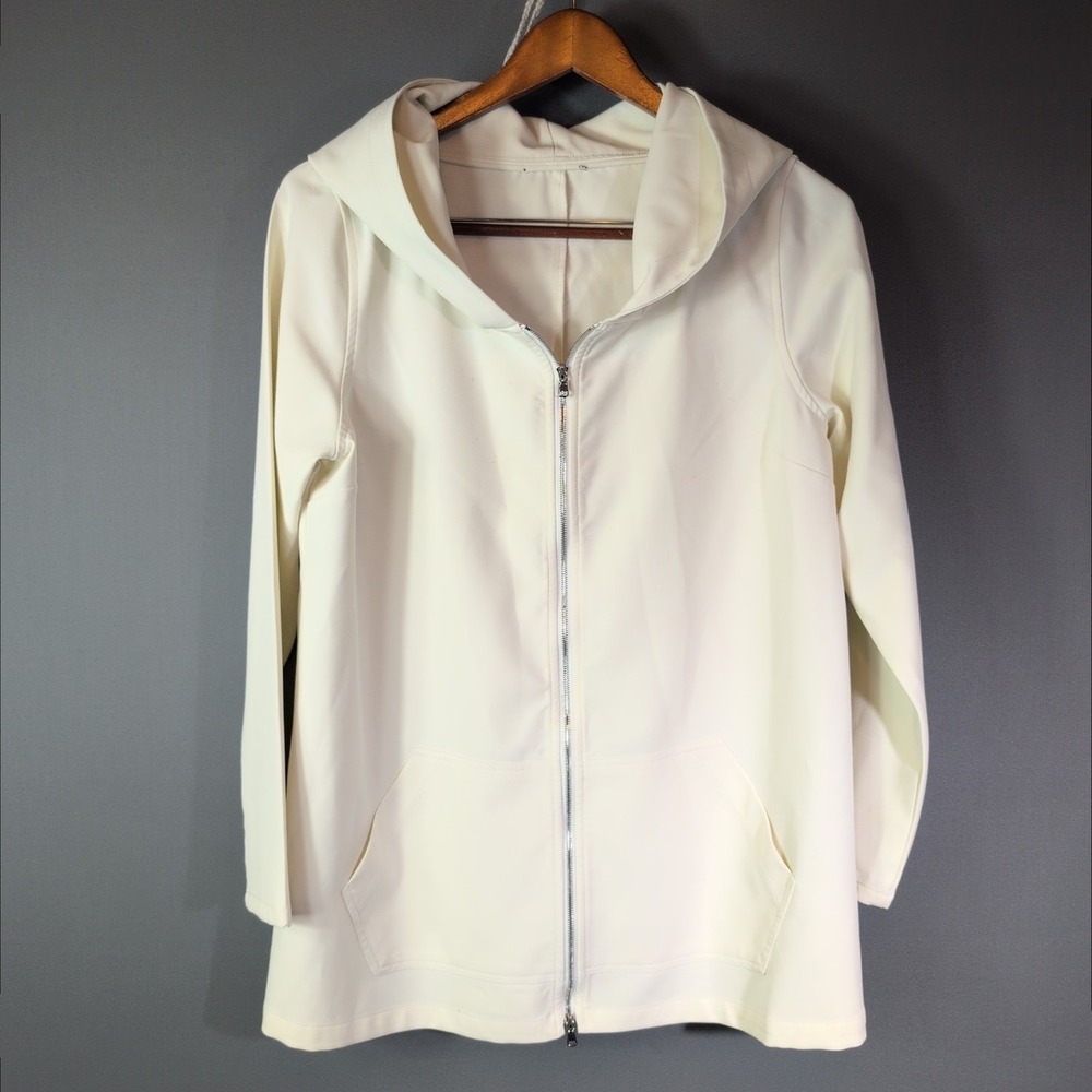 Estelle and Finn Md Ivory Hooded Full Zip Jacket w/ pockets Quiet Luxury Staple